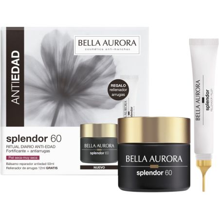 Bella Aurora Splendor 60 Bálsamo Reparador+Splendor Rellenador Gratis Pack regalo antiedad redensificante e iluminador para pieles maduras ofrece aspecto más joven y radiante