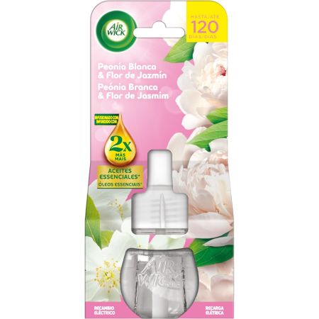 Air Wick Ambientador Essential Oils White Bouquet Recambio Eléctrico Ambientador eléctrico para hogar neutraliza olores ofreciendo suave aroma floral 19 ml
