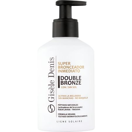 Gisele Denis Double Bronze Super Bronceador Inmediato Bronceador corporal inmediato con y sin sol activa la melanina acabado dorado y uniforme 250 ml