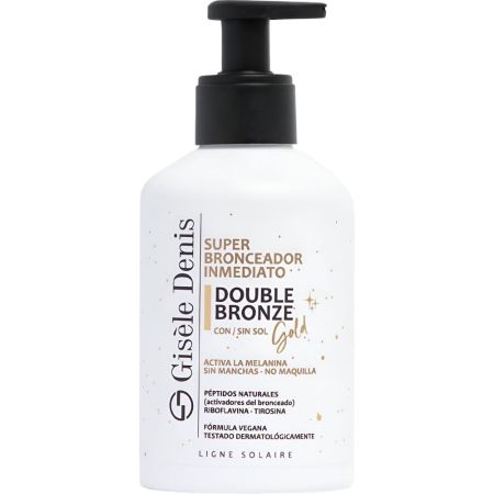 Gisele Denis Double Bronze Gold Super Bronceador Inmediato Bronceador corporal inmediato con o sin sol ofrece acabado dorado y uniforme 250 ml