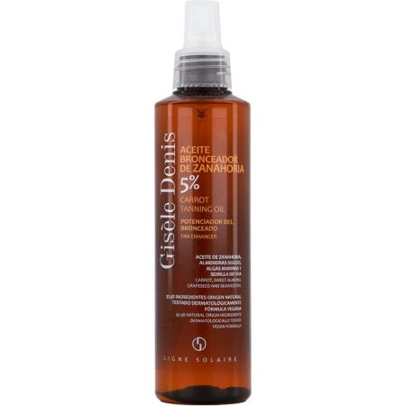 Gisele Denis Aceite Bronceador De Zanahoria 5% Carrot Aceite bronceador vegano resistente al agua potencia el bronceado para tono uniforme y más duradero 200 ml