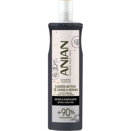 Anian Natural Hair Care Carbón Activo Té Verde & Pepino Champú Champú purificante desintoxica limpia en profundidad y atrapa impurezas para cabello graso 400 ml