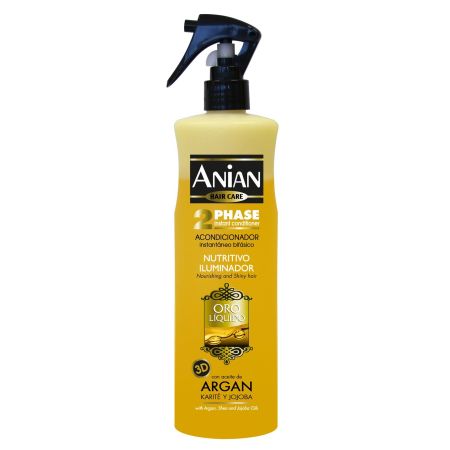 Anian Hair Care Oro Líquido Acondicionador Acondicionador sin parabenos bifásico nutritivo e iluminador con aceite de argán 400 ml