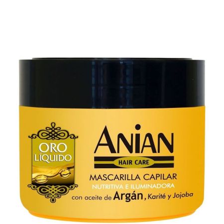 Anian Hair Care Oro Líquido Mascarilla Capilar Mascarilla sin parabenos bifásica nutritiva e iluminadora con aceite de argán 250 ml