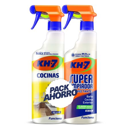 Kh-7 Desinfectante Cocinas + Desinfectante Super Limpiador Pack Set quitagrasas sin lejía máxima eficacia 750+650 ml