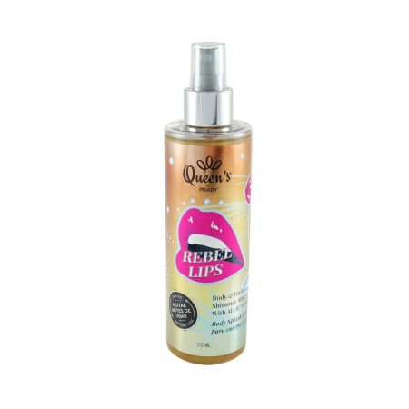 Queen'S Rebel Lips Body & Hair Shimmer Mist Body mist ofrece una exquisita fragancia y efecto glitter para cuerpo y cabello 250 ml