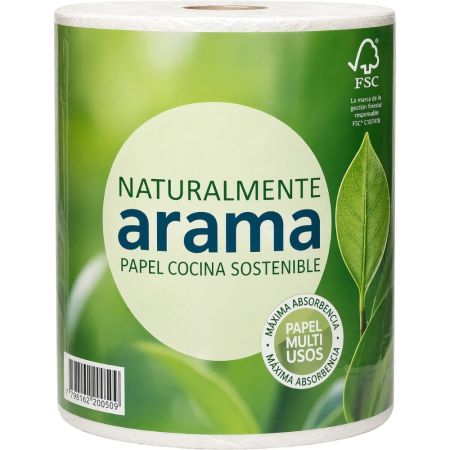 Arama Naturalmente Papel Cocina Sostenible Rollo de cocina de doble capa multiusos sostenible y de máxima absorción