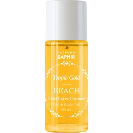 Saphir Tropic Gold Beach Hair & Body Mist Body y hair mist ofrece aroma cálido reconfortante y magnético a pistacho y caramelo 100 ml