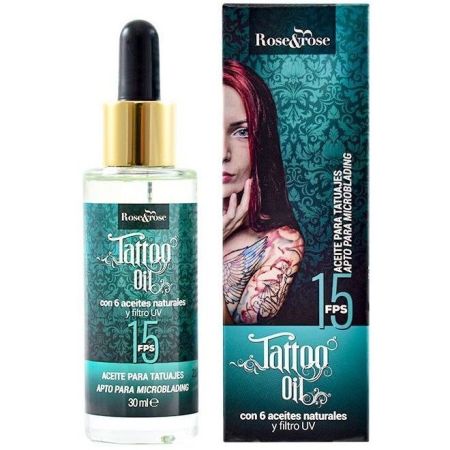 Rose&Rose Tattoo Oil Spf 15 Aceite vegano para tatuajes reaviva los colores y nutre la piel apto para microblading 30 ml
