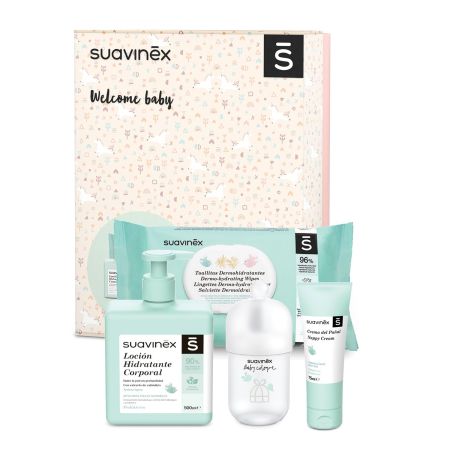 Suavinex Canastilla Welcome Baby Set de cosmética piel de bebé siempre suave y cuidada con los mejores mimos