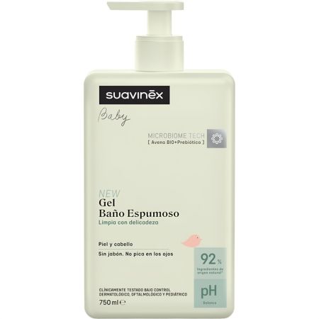 Suavinex Gel De Baño Espumoso Gel de ducha de textura suave limpia con suavidad la piel y el cabello del bebé con agradable aroma 750 ml
