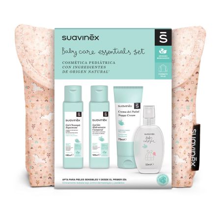 Suavinex Baby Care Essentials Set Neceser Set de viaje para bebés con productos de cosmética pediátrica