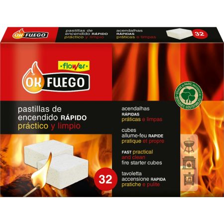 Ok Fuego Pastillas De Encendido Rápido Pastillas de encendido rápido y seguro de chimeneas barbacoas estufas y fuegos abiertos 32 uds