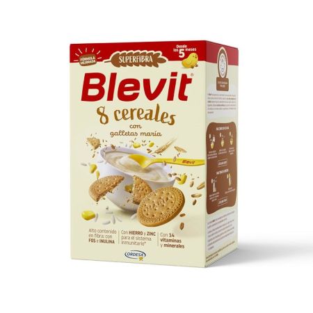 Blevit Superfibra Papilla Instantánea 8 Cereales Con Galletas María Papilla en polvo instantánea para introducir nuevos sabores a partir de 5 meses 500 gr