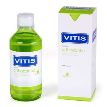 Vitis Colutorio Orthodontic Enjuage bucal sin alcohol para aquellos con ortondoncia sabor manzana y menta 100 ml