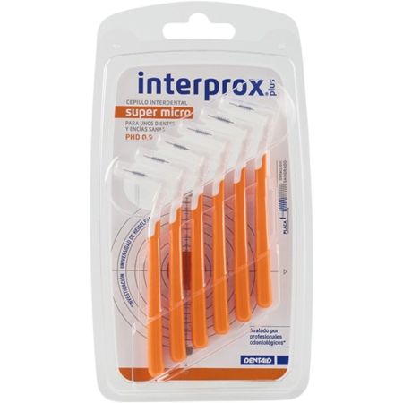 Interprox Cepillo Interdental Plus Super Micro Cepillo interdental para limpiar y eliminar la placa bacteriana en espacios de 0,9 mm 6 uds