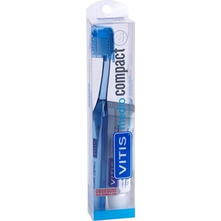 Vitis Medio Compact Cepillo Dental + Aloe Vera Pasta Dentífrica Pack regalo para cuidado dental
