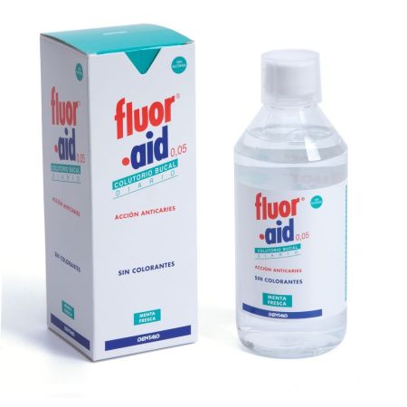 Fluor Aid Colutorio Bucal Diario Enjuage bucal anticaries sin colorantes con sabor a menta fresca 500 ml