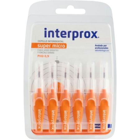Interprox Cepillo Interdental Super Micro Cepillo interdental para limpiar y eliminar la placa bacteriana en espacios de 0,7 mm 6 uds