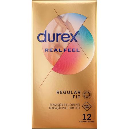 Durex Preservativos Real Feel Regular Fit Preservativos ideales para los alérgicos al latex para una sensación piel con piel 12 uds