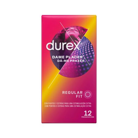 Durex Preservativos Dame Placer Regular Fit Preservativos con puntos y estrías para una estimulación extra 12 uds