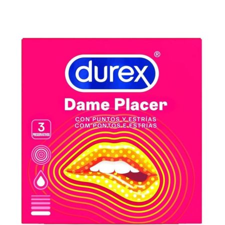 Durex Preservativos Dame Placer Preservativos con lubricación puntos y estrías para mayor placer y experiencia más suave 3 uds