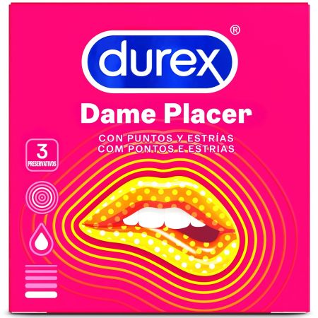 Durex Preservativos Dame Placer Preservativos con lubricación puntos y estrías para mayor placer y experiencia más suave 3 uds