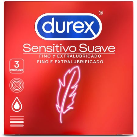 Durex Preservativo Sensitivo Suave Preservativo fino y extralubricado para una mayor sensibilidad y placer 3 uds