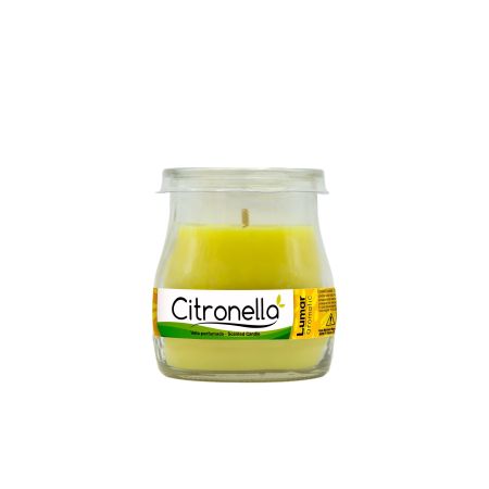 Lumar Vela Vaso Yogurt Citronela Vela perfumada de cera vegetal con fragancia de citronela 100 gr