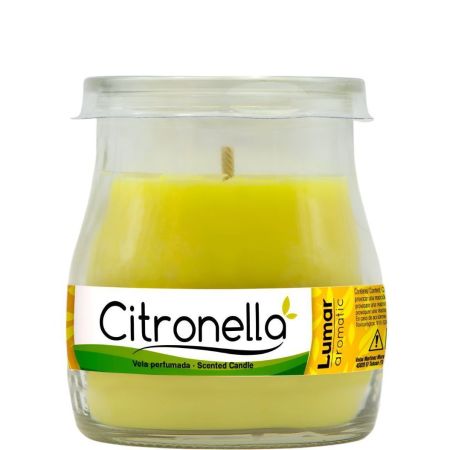 Lumar Vela Vaso Yogurt Citronela Vela perfumada de cera vegetal con fragancia de citronela 100 gr