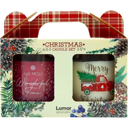 Lumar Aromatic Vela Christmas Candel Set Set de velas en vaso de cristal 100% reciclable perfuma y decora ideal para navidad 2x130 gr