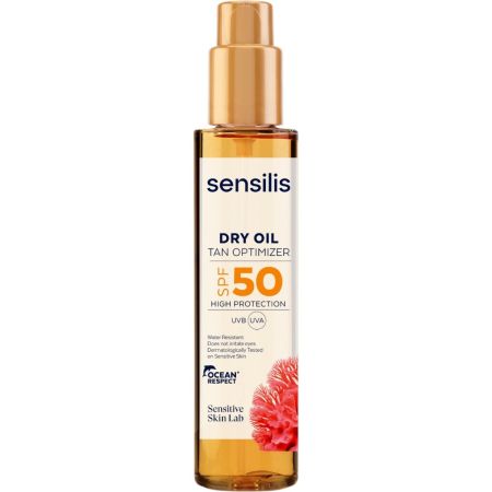 Sensilis Dry Oil Tan Optimizer Spf 50 Aceite solar facial y corporal potencia el bronceado piel protegida confortable y luminosa 150 ml