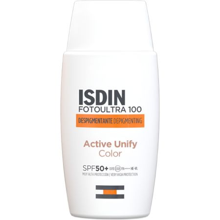 Isdin Fotoultra 100 Active Unify Color Spf 50+ Protector solar facial con color de textura fluida y rápida absorción corrige manchas solares 50 ml