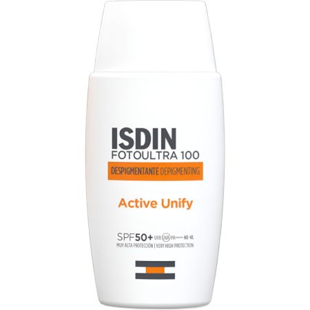 Isdin Fotoultra 100 Active Unify Spf 50+ Protector solar facial de textura fluida y rápida absorción corrige manchas solares 50 ml