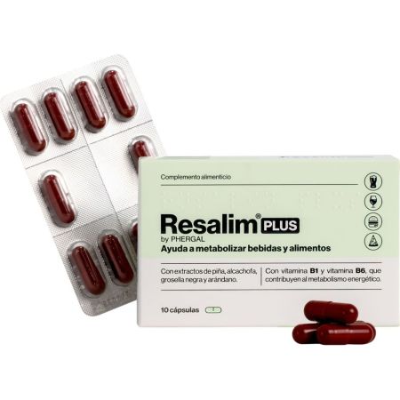 Resalim Plus Complemento Alimenticio Complemento alimenticio ayuda a metabolizar bebidas y alimentos reforzando sensación de bienestar 10 uds