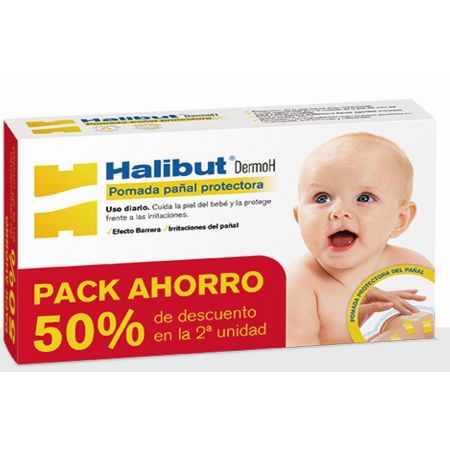 Halibut Pomada Pañal Protectora Duplo Pack Ahorro Pomada cuida y protege la piel del bebé frente a las irritaciones del pañal 2x45 gr
