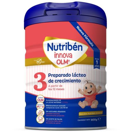 Nutriben Innova 3 Leche De Crecimiento Leche en polvo sin azúcares añadidos enriquecida con más de 13 vitaminas y minerales a partir de 12 meses 800 gr