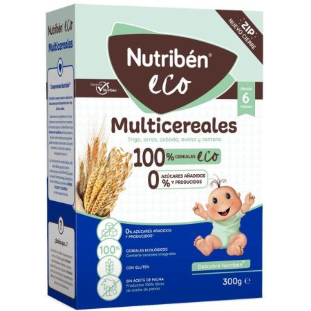 Nutriben Papilla Eco Intantánea Multicereales Papilla instantánea en polvo sin azúcares y con cereales ecológicos a partir de 6 meses 300 gr