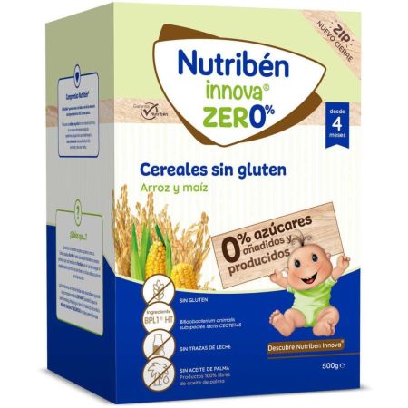 Nutriben Papilla Innova Zero% Cereales Sin Gluten Papilla en polvo sin gluten de arroz y maíz a partir de 4 meses 500 gr