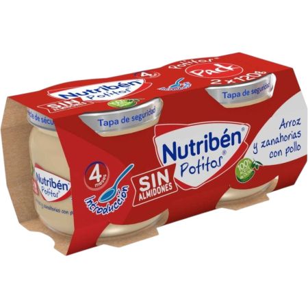 Nutriben Potitos Arroz Y Zanahoria Con Pollo Duplo Tarrito sin almidones 100% aceite de oliva sin sal ni azúcares añadidos a partir de 4 meses 2x120 gr