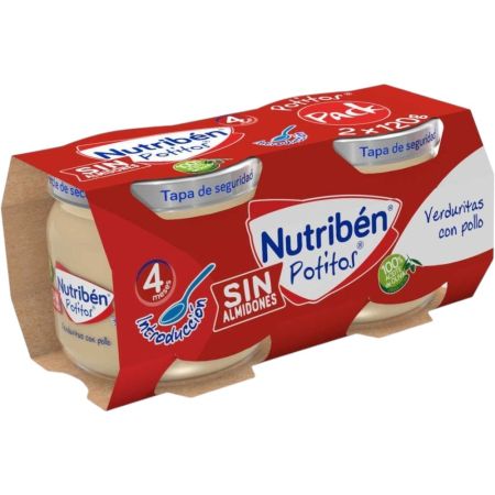 Nutriben Potitos Verduritas Con Pollo Duplo Tarrito sin almidones 100% aceite de oliva sin sal ni azúcares añadidos a partir de 4 meses 2x120 gr