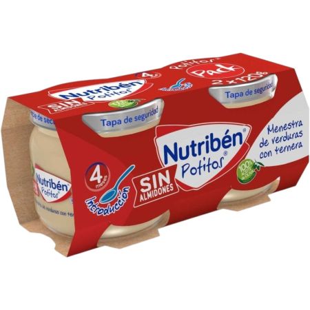 Nutriben Potitos Menestra De Verduras Con Ternera Duplo Tarrito sin almidones 100% aceite de oliva sin sal ni azúcares añadidos a partir de 4 meses 2x120 gr
