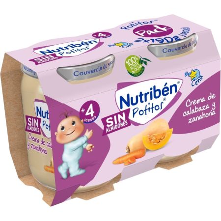Nutriben Potitos Tarrito Crema De Calabaza Y Zanahoria Duplo Tarrito sin almidones para alimentación equilibrada y saludable a partir de 4 meses 2x190 gr