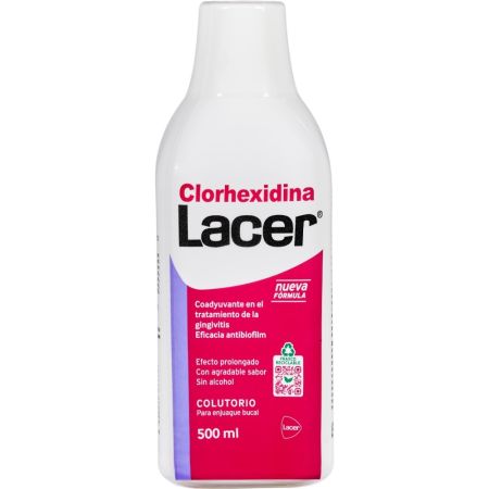 Lacer Clorhexidina Colutorio Enjuage bucal sin alcohol ayuda en el tratamiento de la gingivitis 500 ml