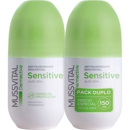 Mussvital Dermactive Sensitive Aloe Vera Desodorante Roll-On Duplo Desodorante antitranspirante minimiza reacciones cutáneas 2x75 ml