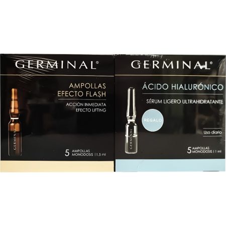 Germinal Efecto Flash Ampollas+Ácido Hialurónico Sérum Ampolla Gratis Pack regalo de cuidado facial ofrece efecto lifting inmediato para una piel más firme y luminosa
