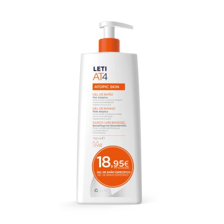 Leti At4 Atopic Skin Gel De Baño Gel de ducha hidratante y limpiador alivia el picor causado por sequedad extrema 750 ml