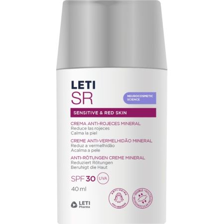 Leti Sr Sensitive & Red Skin Crema Anti-Rojeces Spf 30 Crema facial de textura ligera protege repara y calma para rojeces intermitentes o permanentes 40 ml