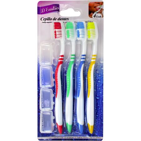 D'Emilia Cepillo De Dientes Cepillo de dientes con mango ergonómico y cerdas de colores ideal para uso familiar o viajes 4 uds