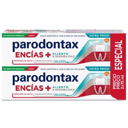 Parodontax Encías + Aliento & Sensibilidad Fresh Pasta Dentífrica Duplo Pasta de dientes con flúor para problemas de encías sensibilidad y mal aliento 2x75 ml
